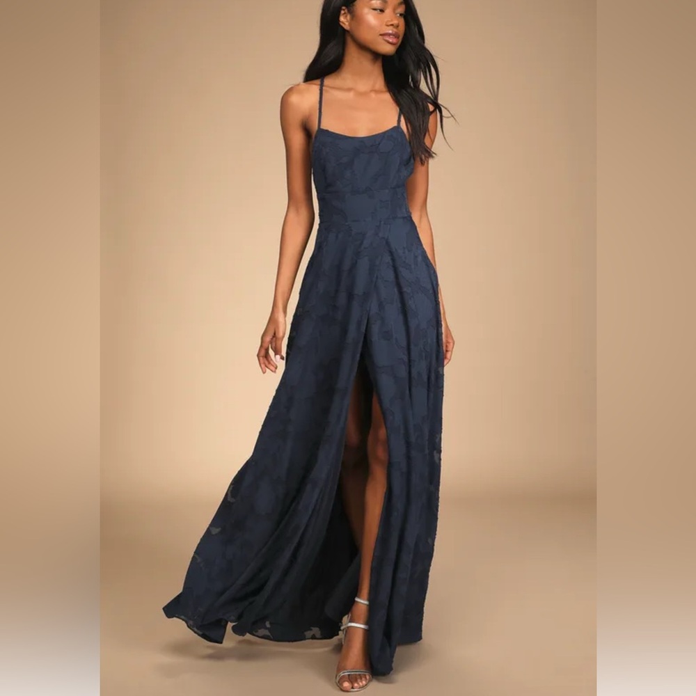 Lulu's Navy Spaghetti Strap Wedding Guest or Bridesmaid Gown